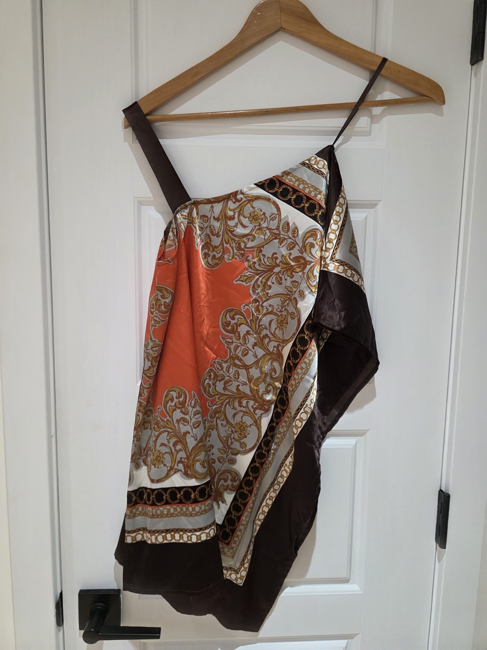 le chateau Brown, Orange and Cream Decorative Silk-Feel Scarf Panel